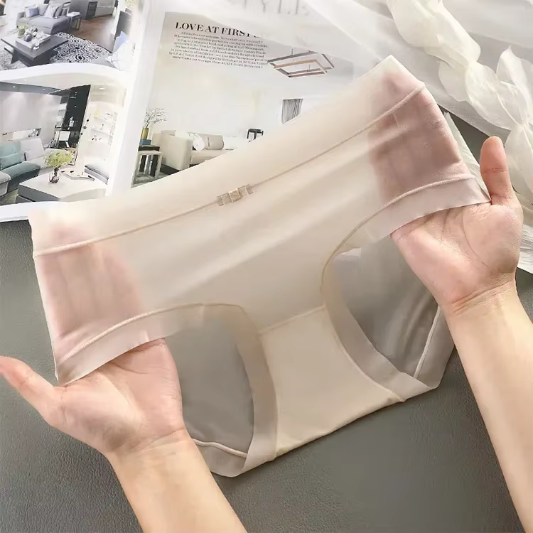 Femmes glace soie culottes Sexy slips transparents sans couture respirant taille moyenne caleçons ét