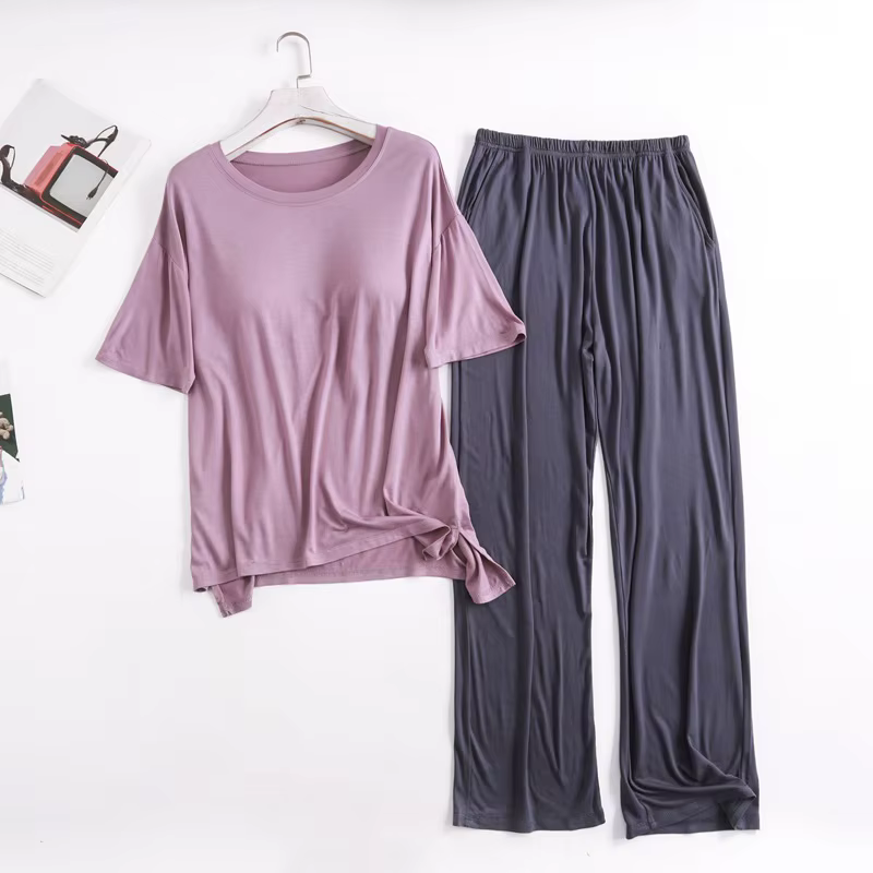 Pyjama pour femmes en modal, ensemble 3 pièces, manches courtes, pantalon long, avec coussinets de p