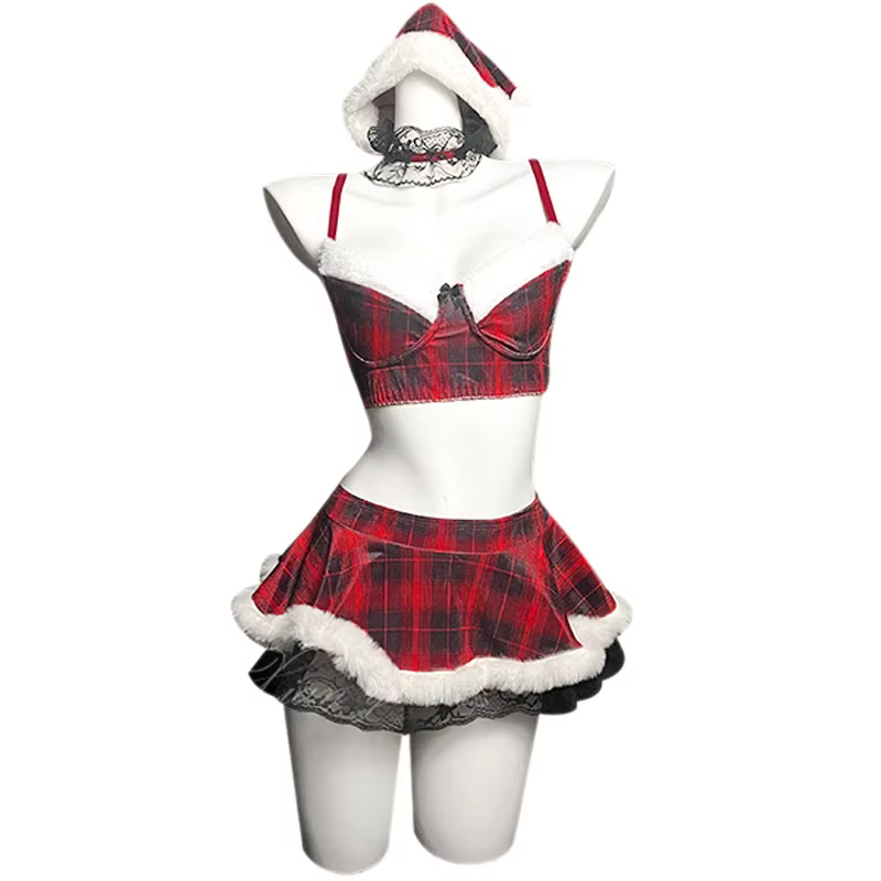 Ensemble de Lingerie Sexy sur le thème de noël, uniforme d'étudiant, Style dames, tentation Cosplay,