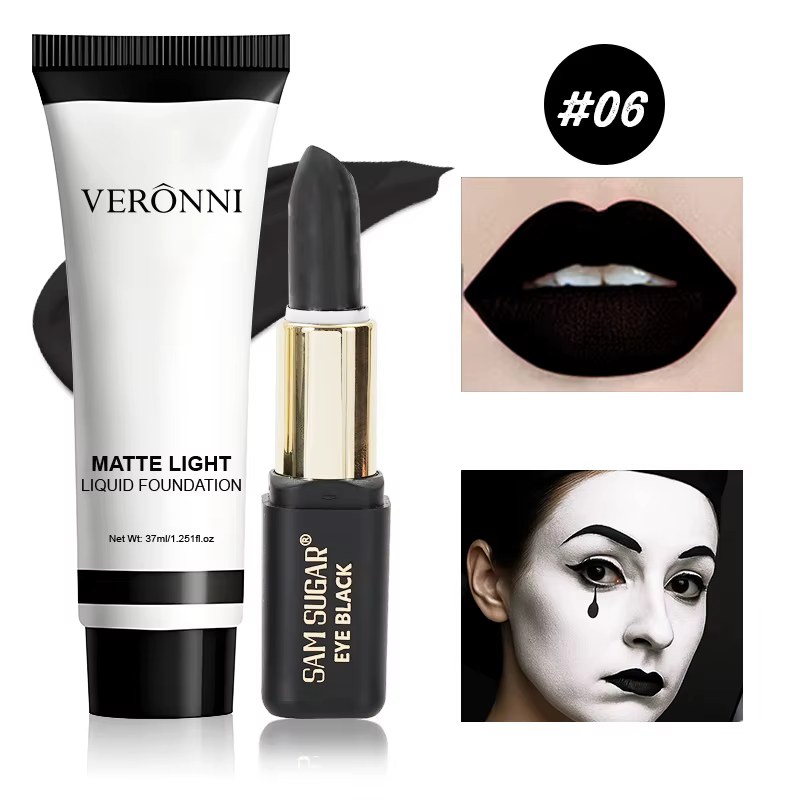 Rouge à lèvres mat, maquillage foncé d'halloween, fond de teint liquide blanc, Base de peinture pour