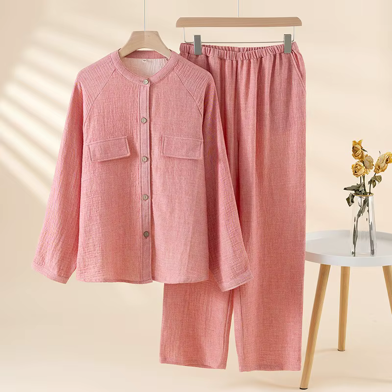 2025 coton et lin pyjamas pour femmes automne à manches longues pantalon ensemble de vêtements de dé