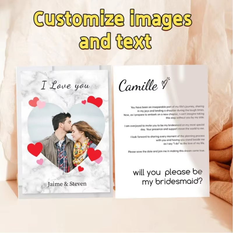 Cartes de vœux personnalisées avec images et texte, avec inscription personnalisée 'JE T'AIME' - Par