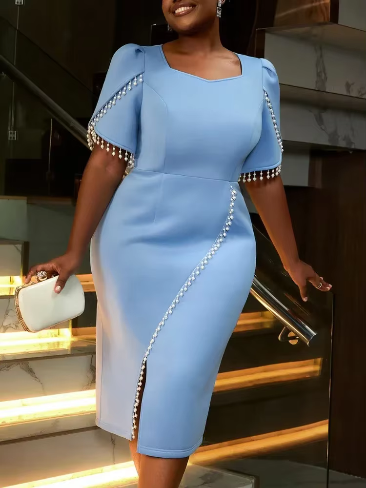 Robes de soirée africaines pour femmes automne élégant africain à manches courtes robe moulante Dash