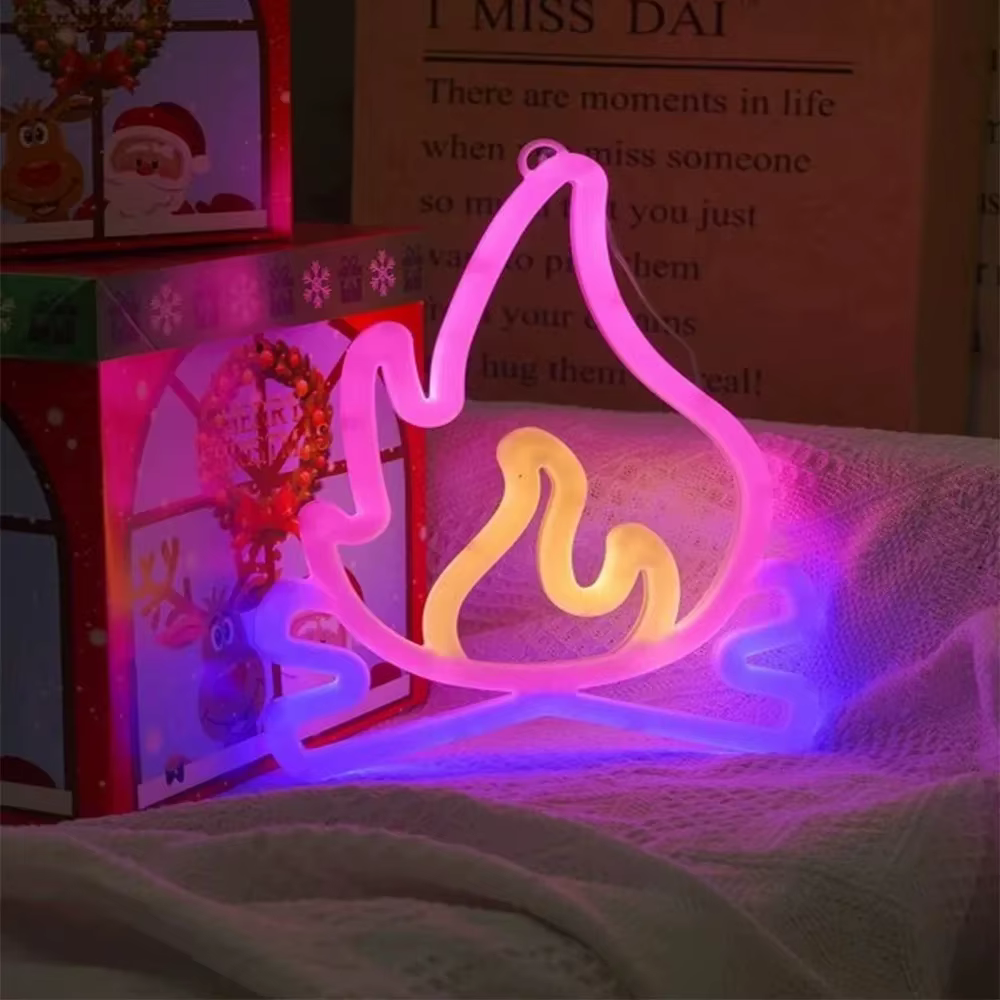 Enseignes au néon en forme de flamme lumière LED atmosphère feu flamant Logo éclairage pour mur lamp