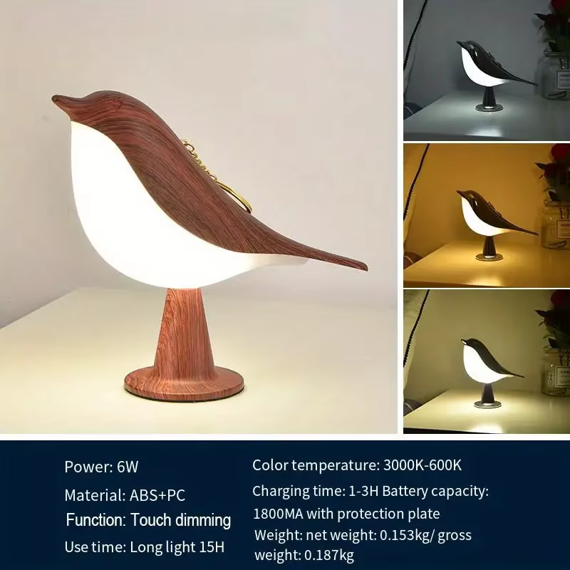 3 couleurs tactile contrôlé oiseau veilleuse Rechargeable sans fil lampe à LED Protection des yeux c