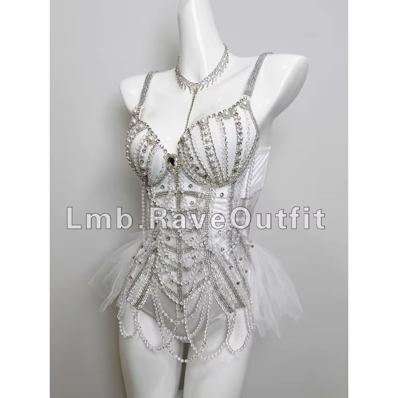 Chaîne de perles en diamant personnalisée, discothèque, Bar, chanteuse, Dj, vêtements à syllabe élec