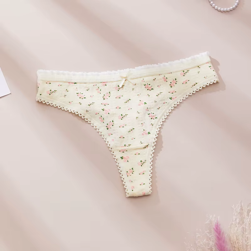 Culottes pour femmes avec imprimé floral mignon, tangas en coton, lingerie douce pour le printemps e