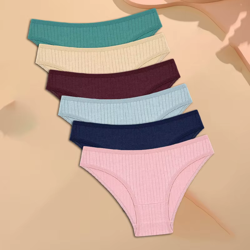 FINETOO 6 pièces/ensemble culottes en coton pour femmes Sexy doux rayé caleçons couleur unie slips f