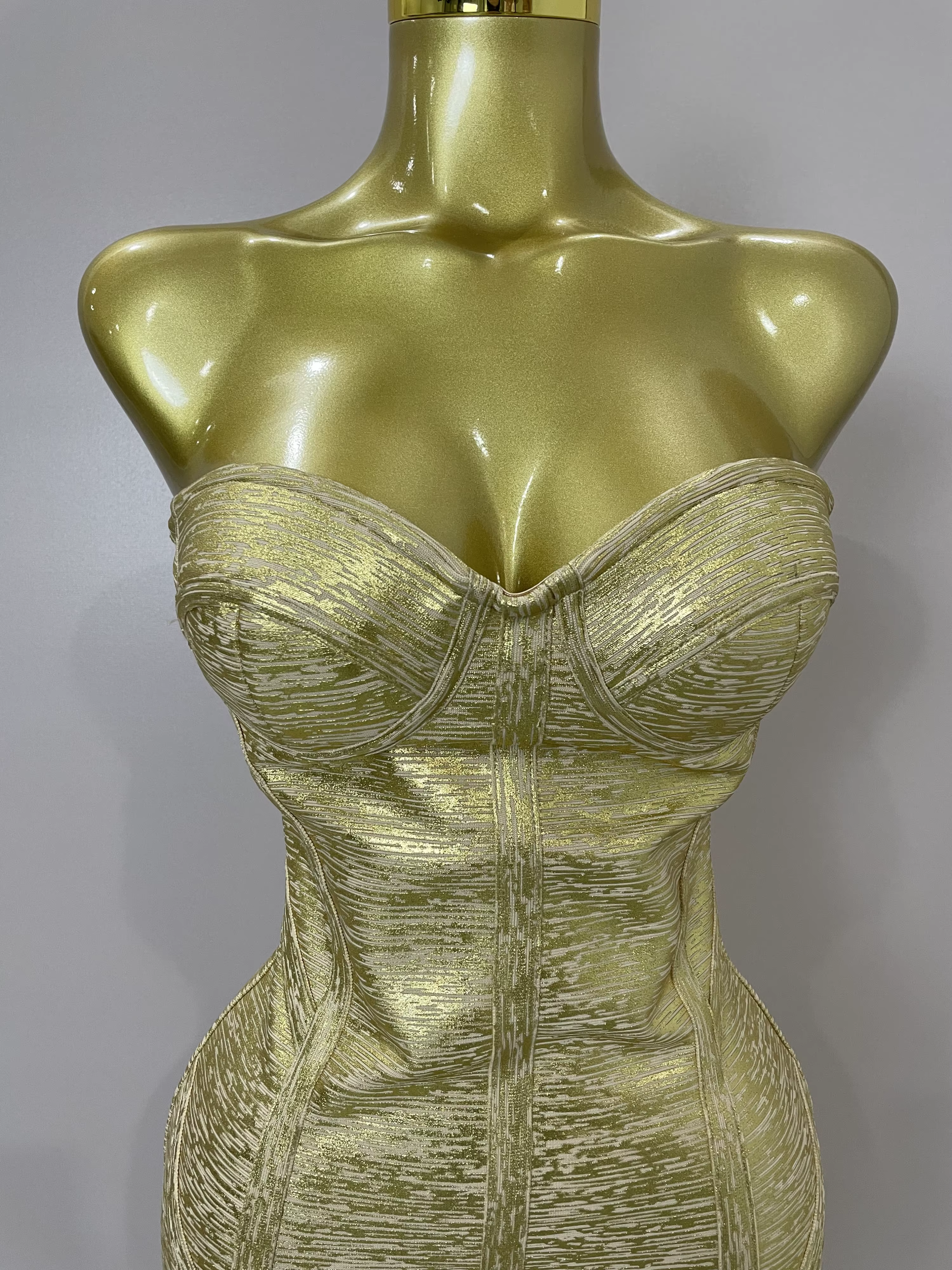 Sexy bretelles or noir feuille couleur moulante robe de pansement 2025New femmes mode célébrer soiré
