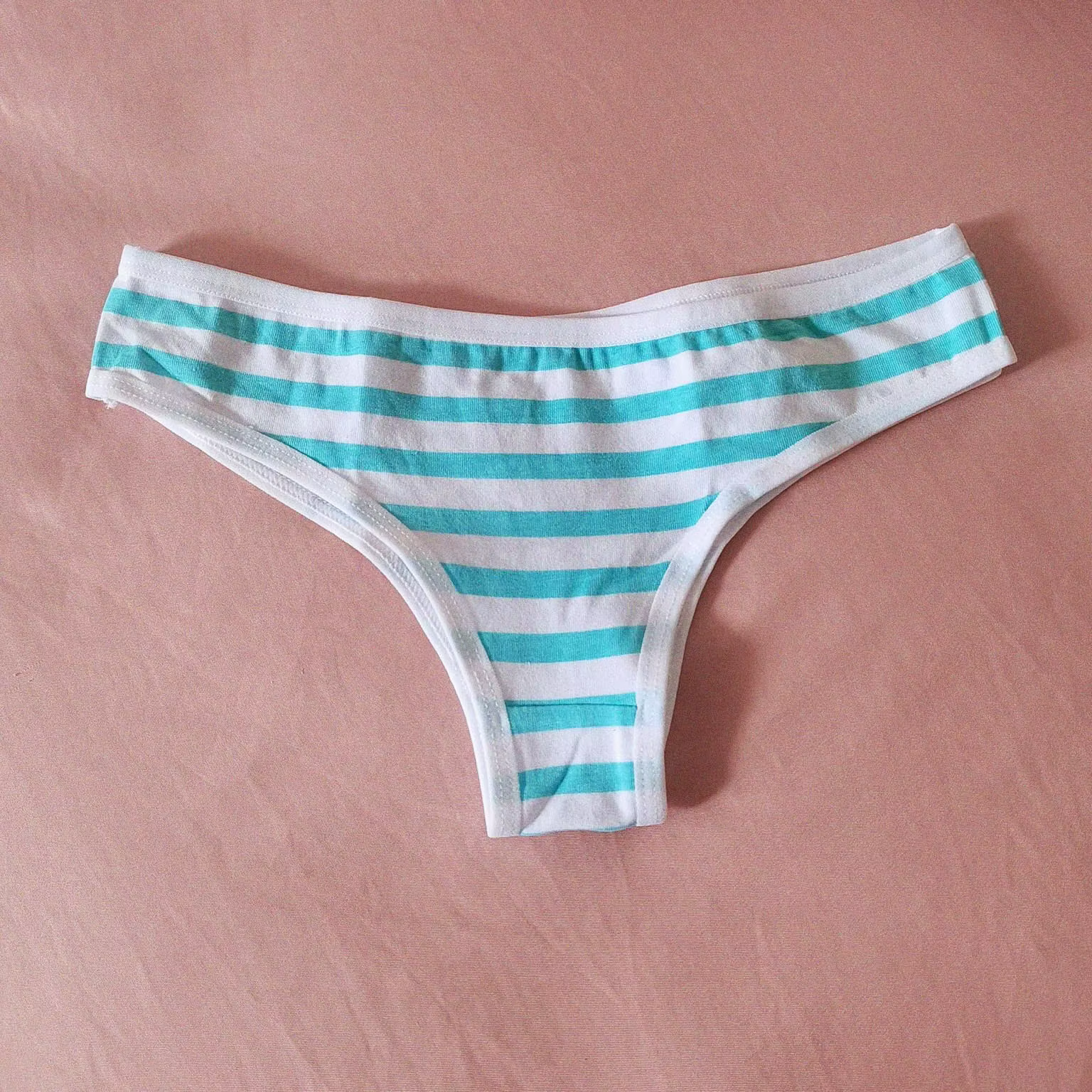 Sexy mignon fille femmes bleu et rose rayure culotte string t-back sous-vêtements intimes