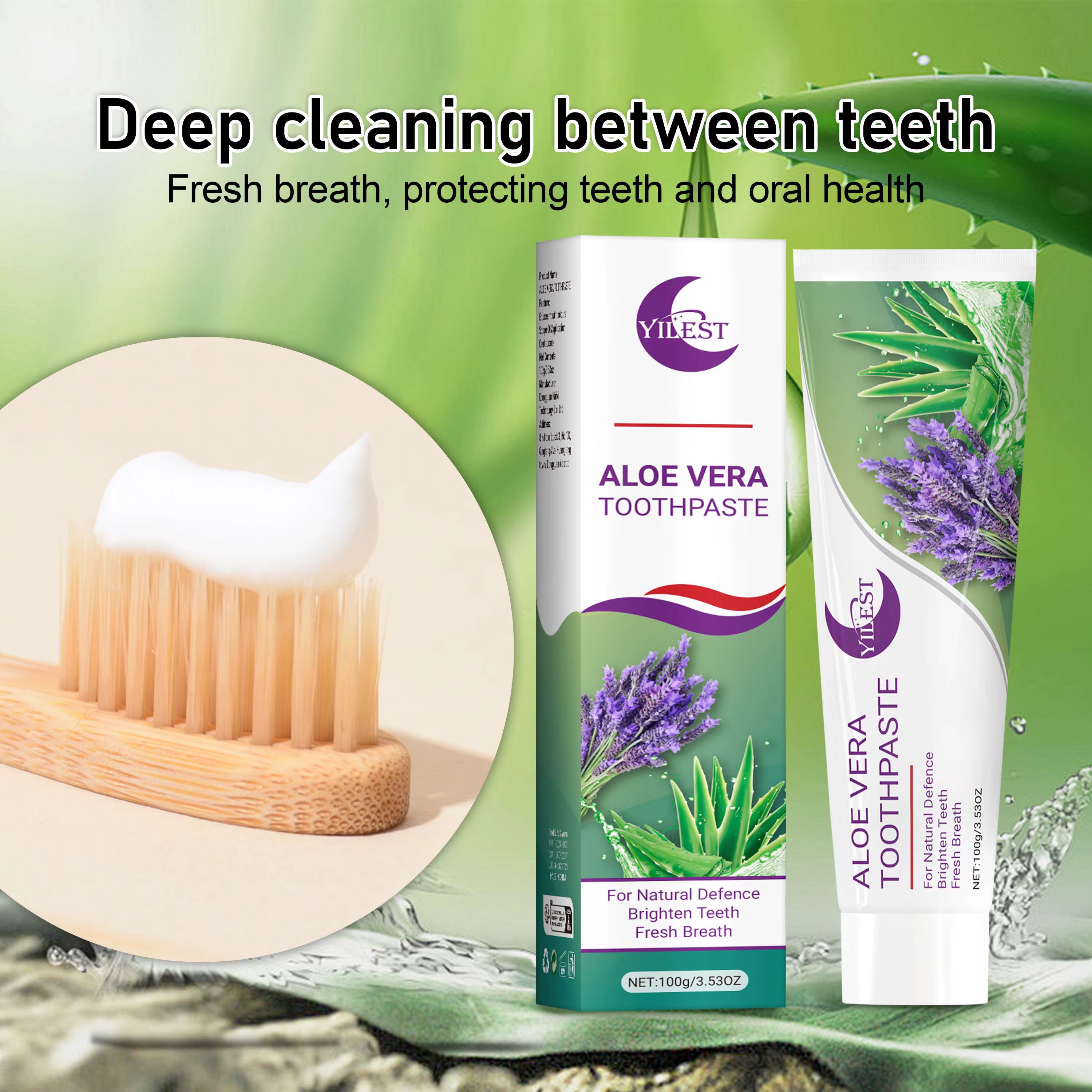 100g Aloe Vera & Lavande Nuit - Dentifrice YILEST pour un nettoyage en profondeur, haleine fraîche,