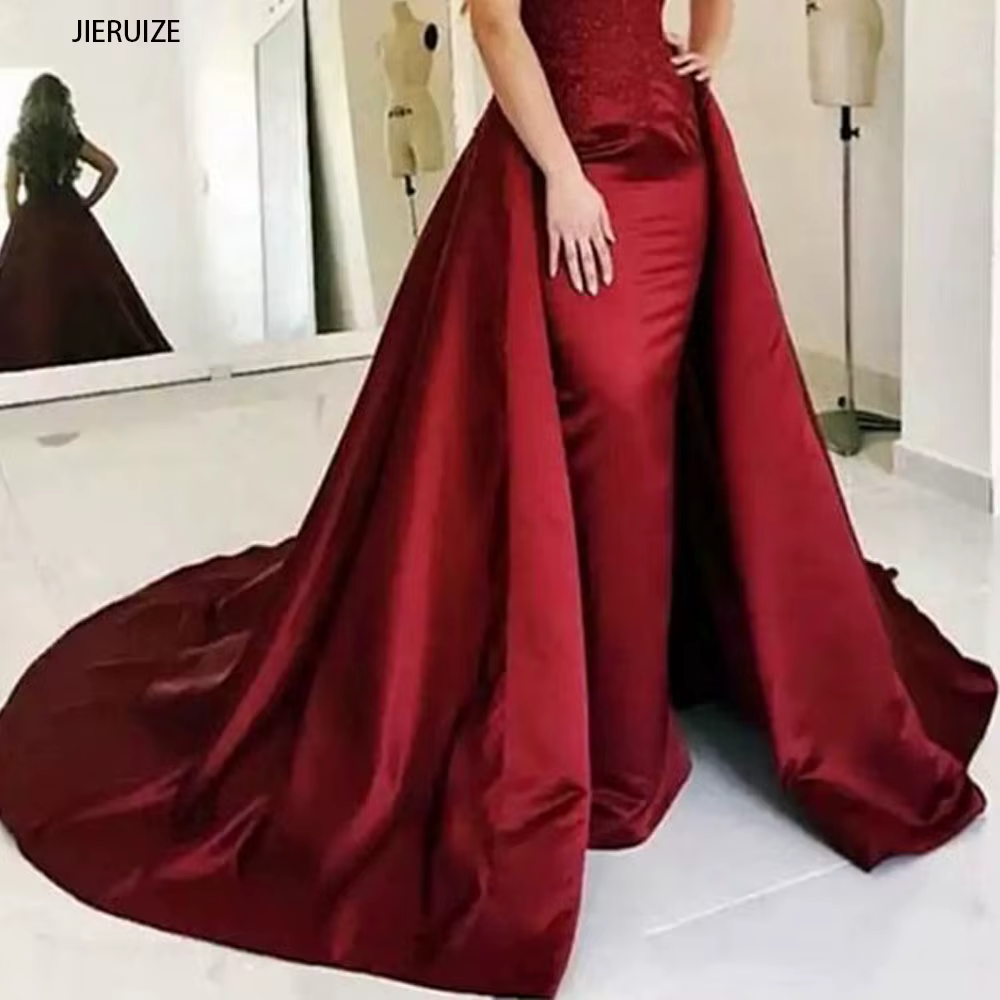 Jupe amovible avec poignées en satin bordeaux, pardessus pour robes de mariée, patients