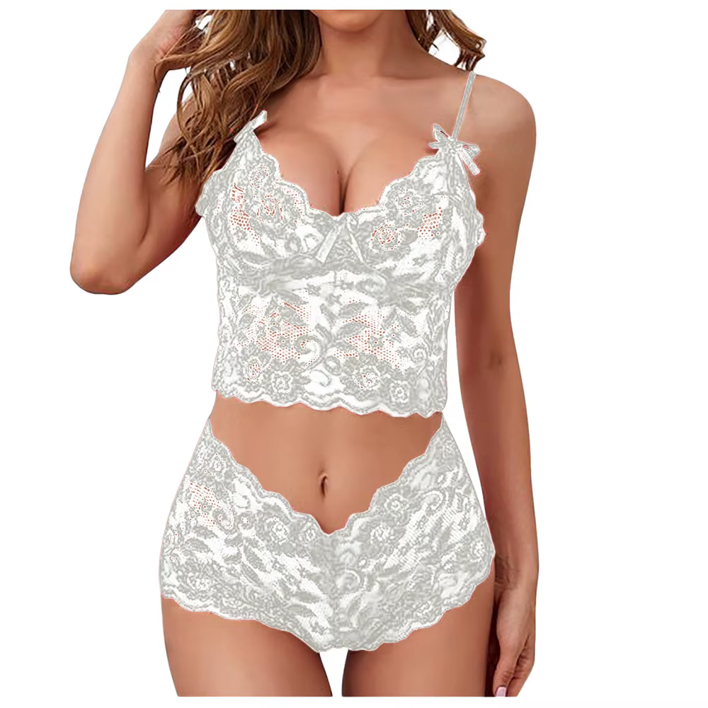 Costumes de sous-vêtements sexy pour femmes, short noir, dentelle monochrome, haut tubulaire blanc g