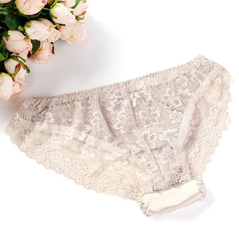 Culotte sexy en soie 100% naturelle pour femme, sous-vêtement en dentelle, sans couture, 2018