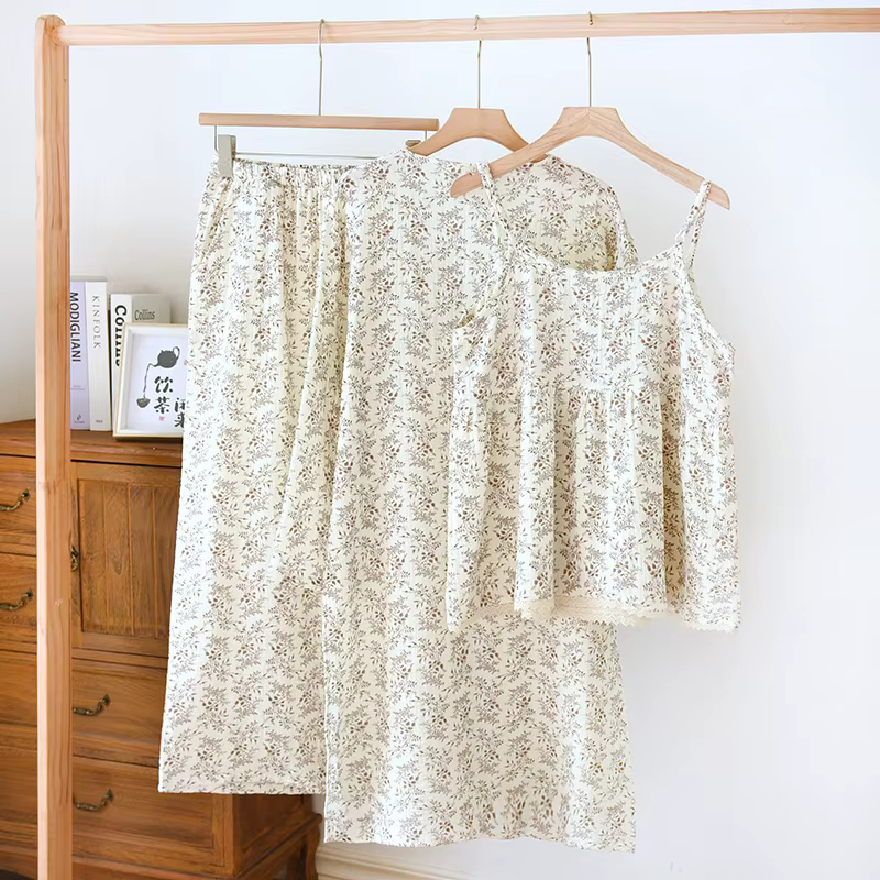 Pyjama en pansement 2023 coton pour femme, robe à manches longues, haut licou, pantalon, ensemble tr