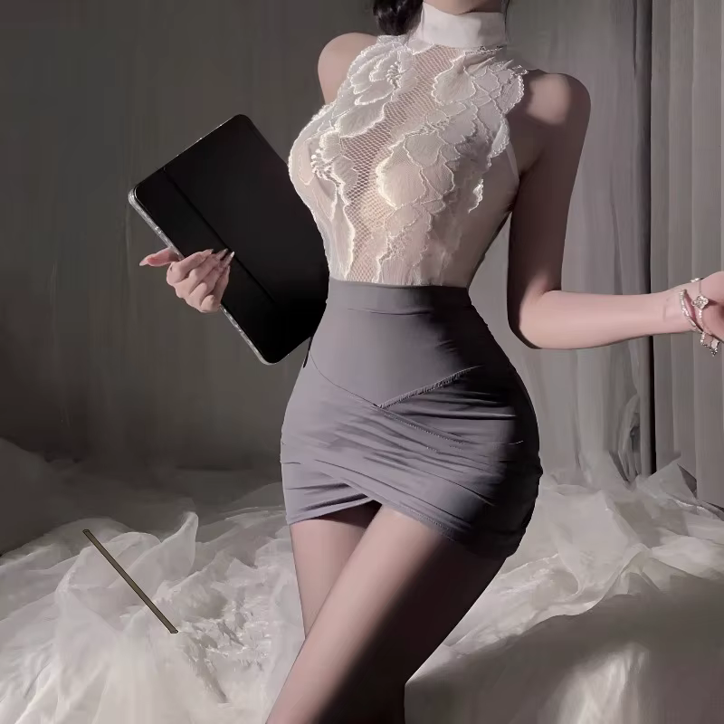 Ensemble de lingerie sexy pour femmes, tenue d'hôtesse et uniforme de secrétaire en dentelle, pour j