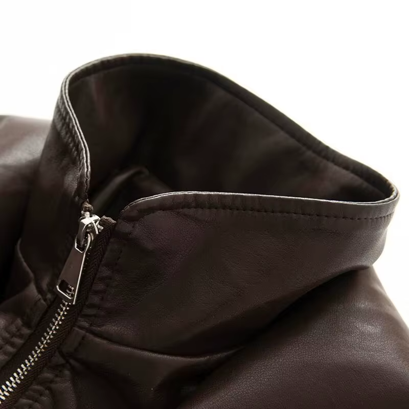 Veste en cuir Pu pour femme, manteau chaud marron avec fermeture éclair, décontracté, revers, taille