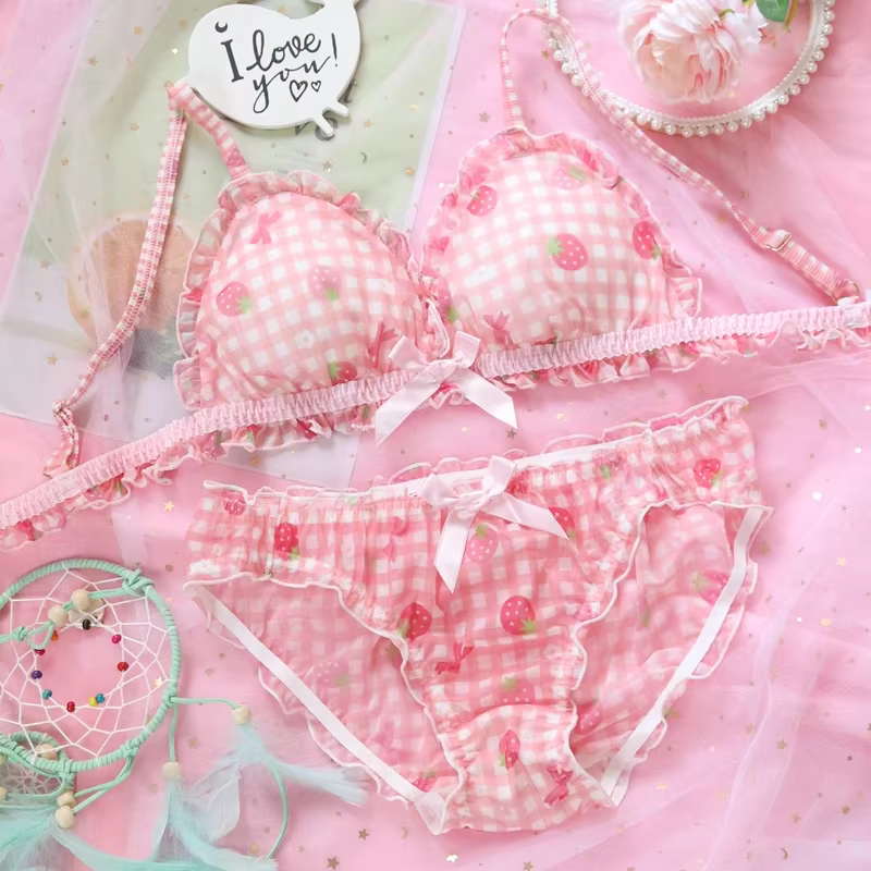 Lolita-Ensemble de sous-vêtements en dentelle douce et mignonne pour filles, lingerie avec slip, sou