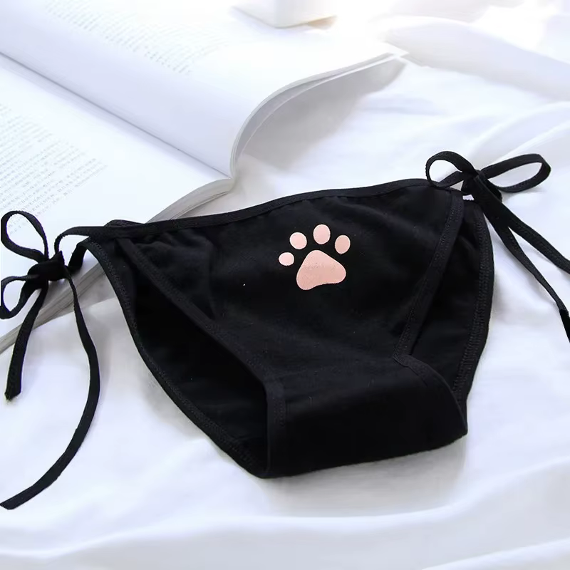 Culottes Lolita sexy à bandage, lingerie taille basse, culottes mignonnes à motif griffe pour femme,