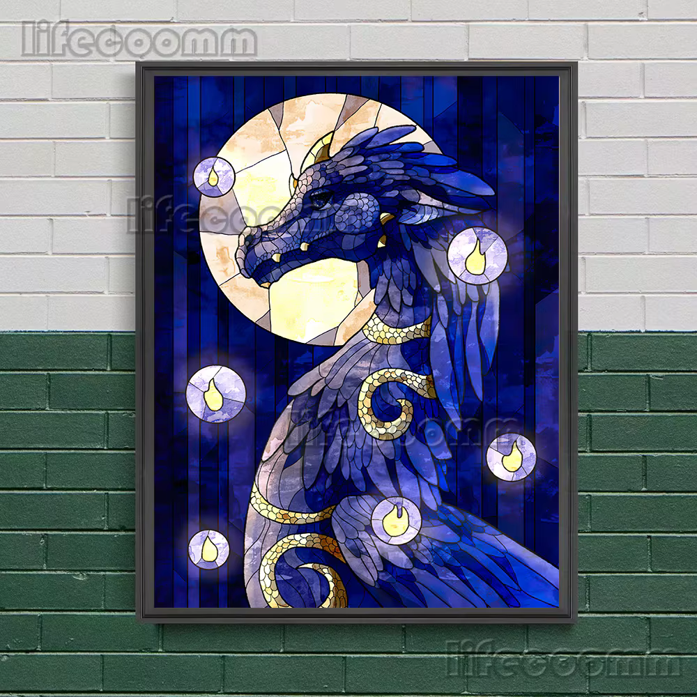 Toile d'art mural Dragon et monstre bleu, peinture abstraite, couleur géométrique, mosaïque, affiche