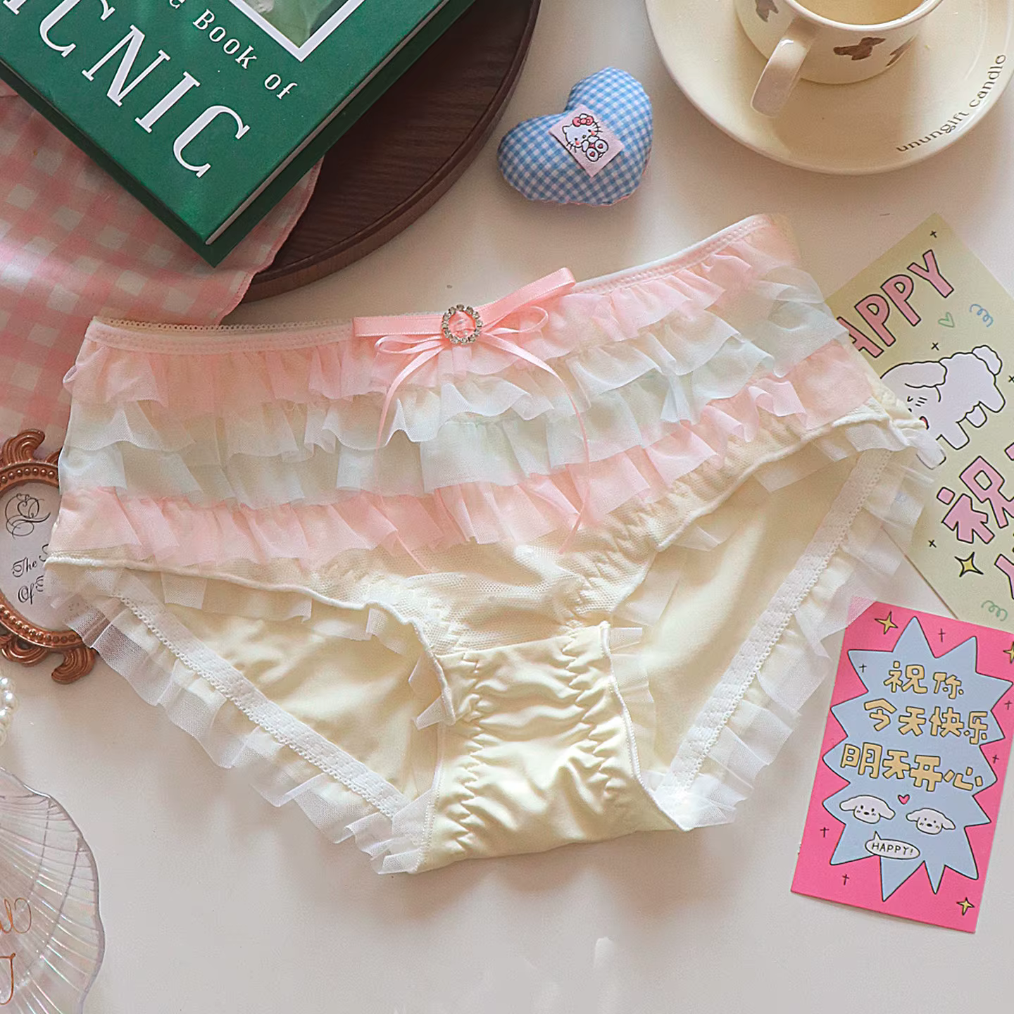 Ensemble soutien-gorge et culotte Lolita japonaise pour femme, style Princesse, en dentelle, maille