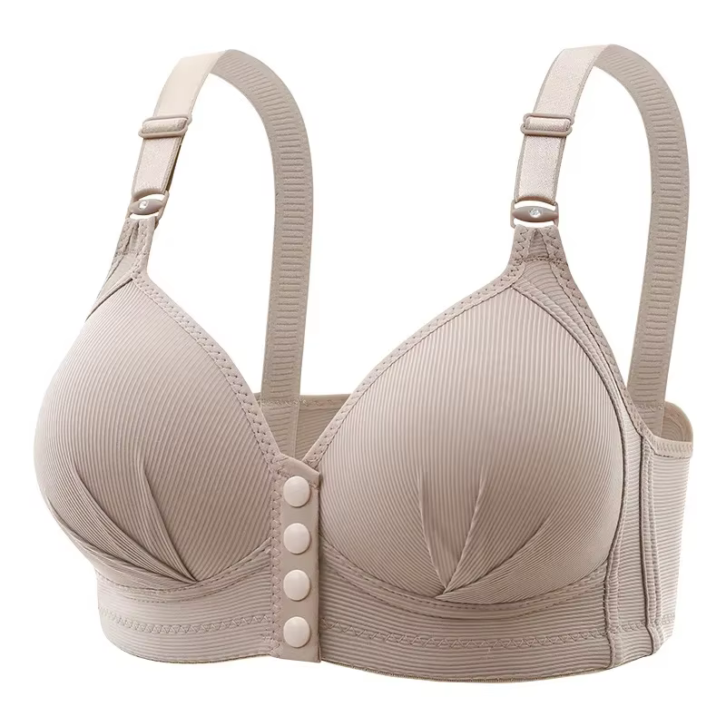 Soutien-gorge à boutons sur le devant sans armatures, sous-vêtement respirant, confortable, sans tra