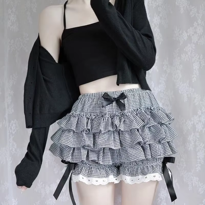 Culottes plissées roses pour femme, culottes mignonnes style citrouille, short de sécurité lolita av