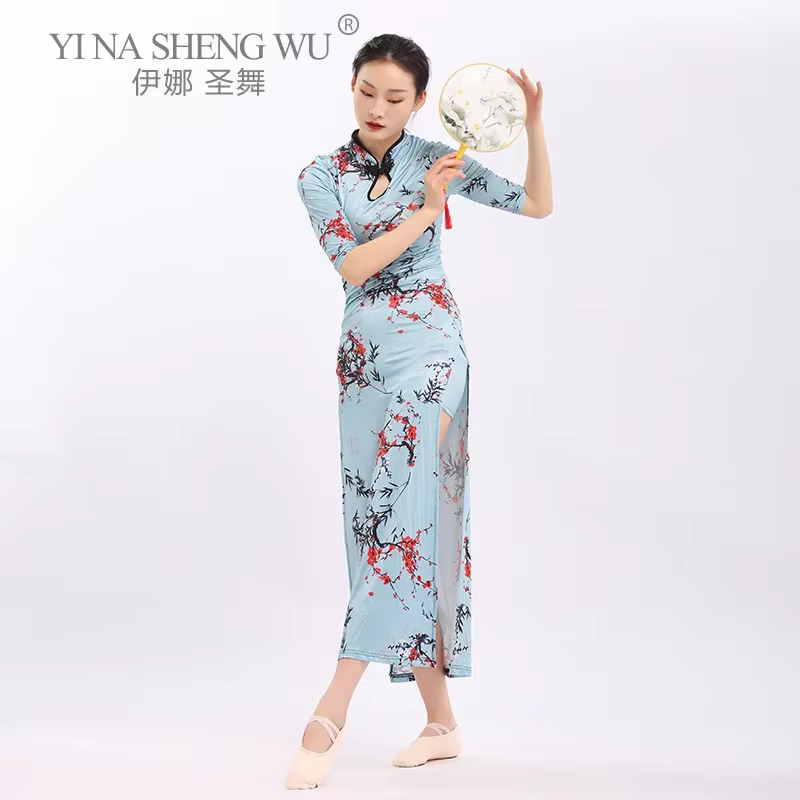Robe longue imprimée Cheongsam traditionnelle chinoise pour femmes, chemisier Qipao élégant, Costume