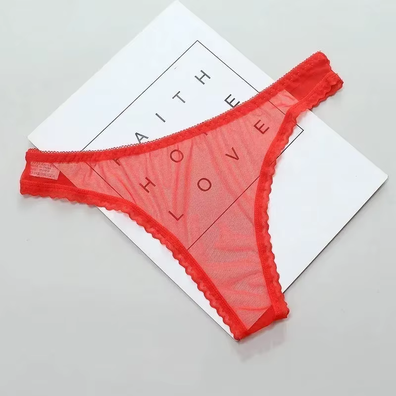 Culotte string transparente sexy pour femme, en dentelle, avec entrejambe en maille, sans couture, t