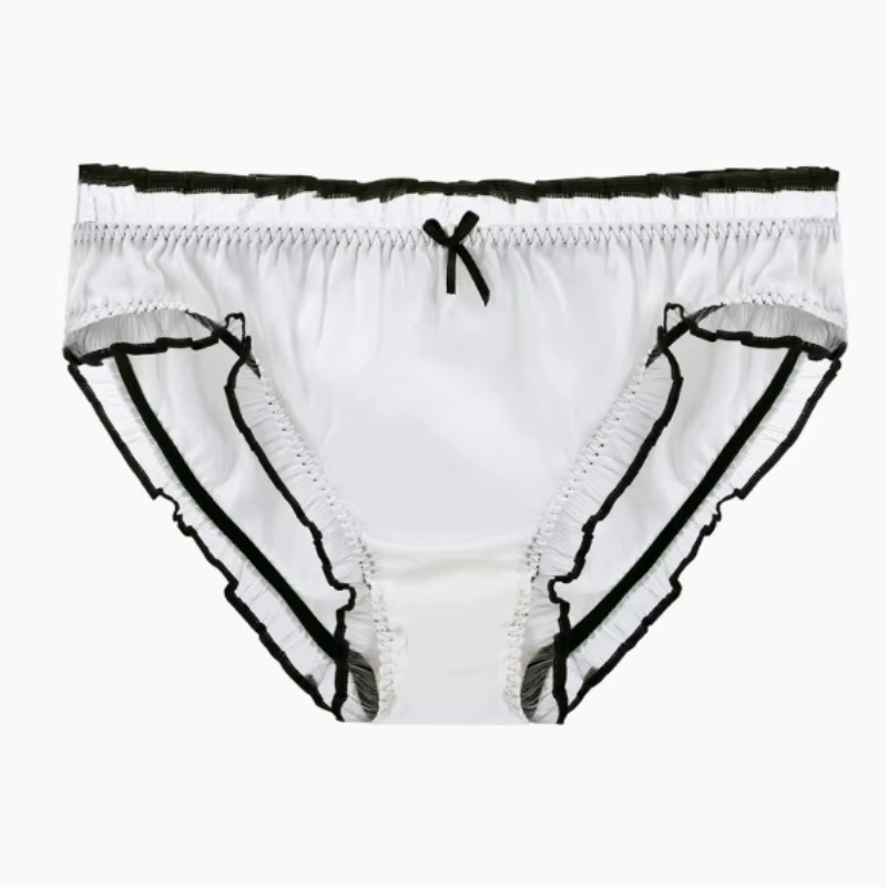 Sous-vêtements unisexes en soie de mûrier, slip lisse à volants, Sexy, confortable, doux et brillant