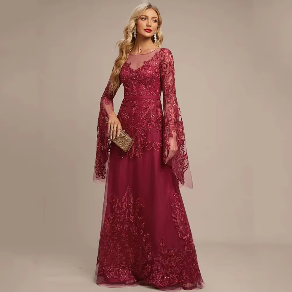 Robes de mère de la mariée bordeaux à manches longues, robes de soirée de mariage pour femmes, nouve