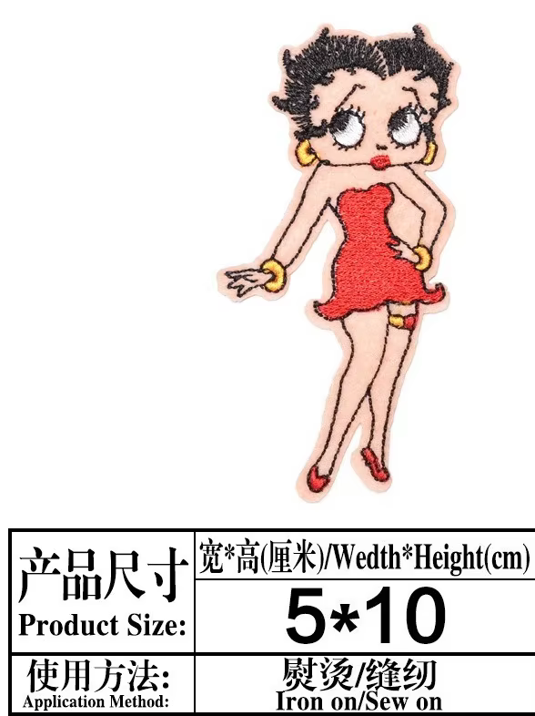 Patch Betty Boop à fort impact visuel, motif de personnage de dessin animé, pour hommes et femmes, i