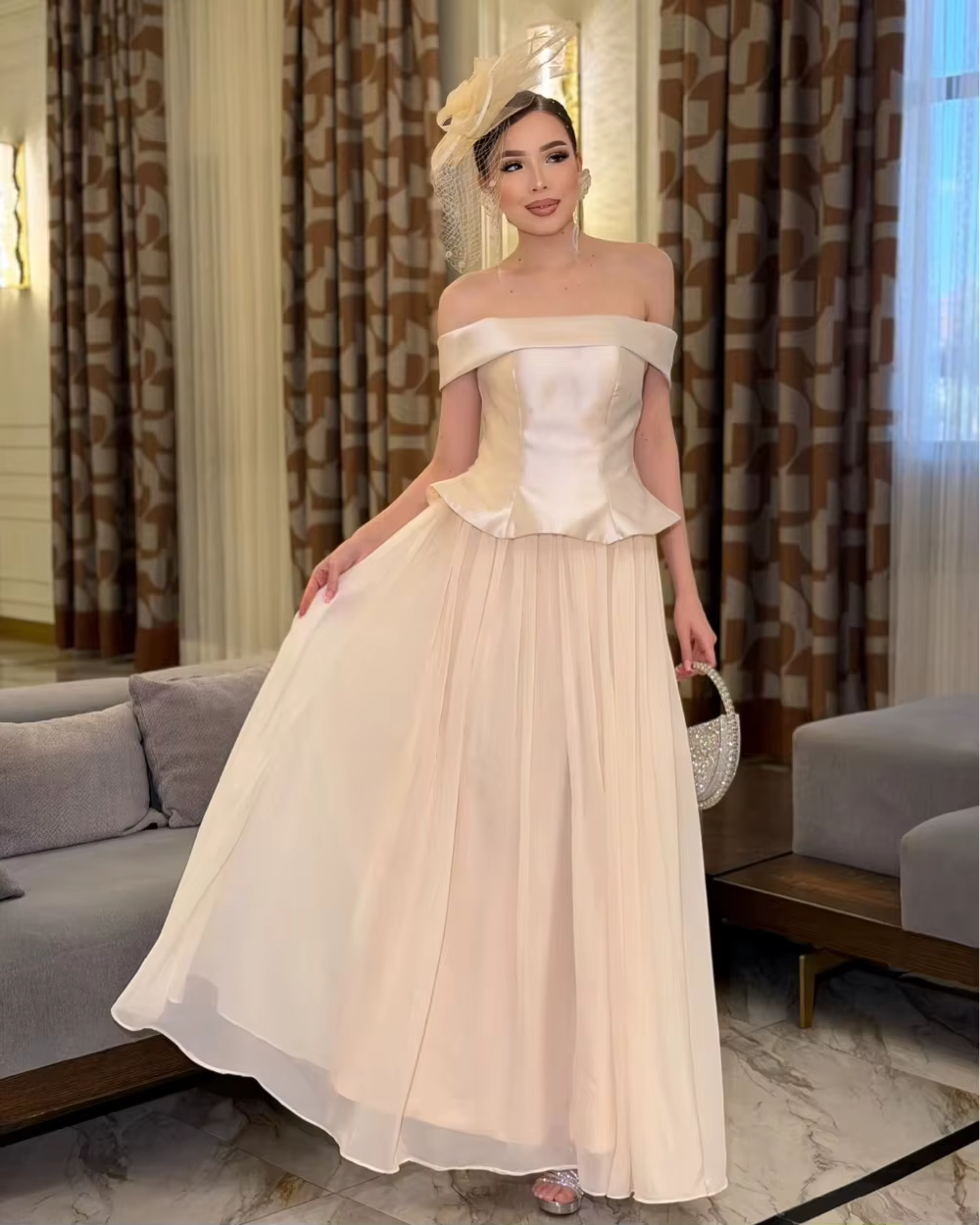 Robe de Soirée Longue en Mousseline de Soie Champagne Sur Mesure pour Occasions Spéciales, Robes de