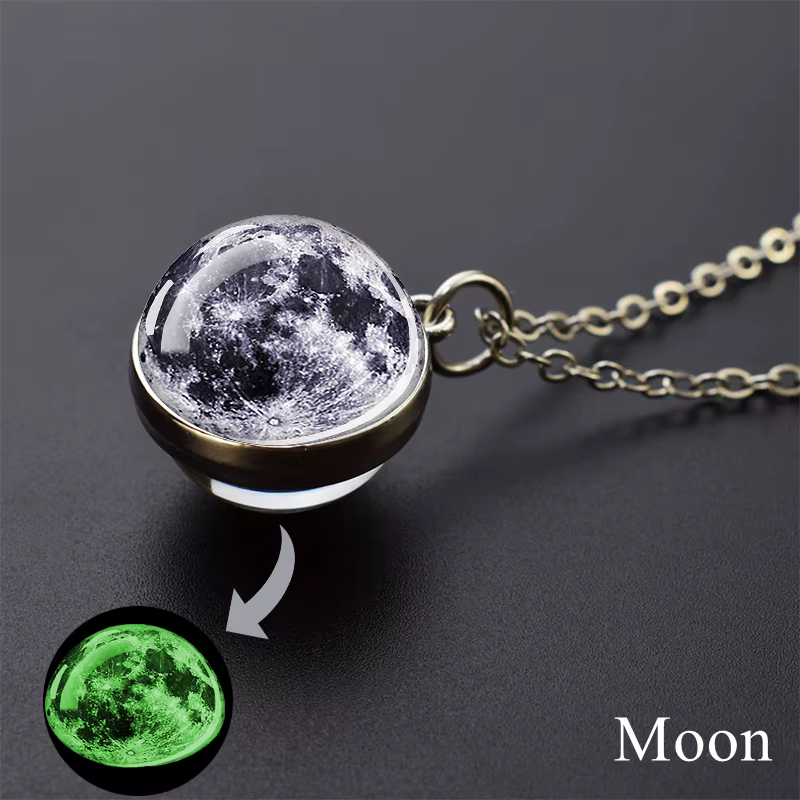 Collier Système Solaire Luminescent Galaxie Nébuleuse Pendentif Lumineux Lune Terre Soleil Double Fa