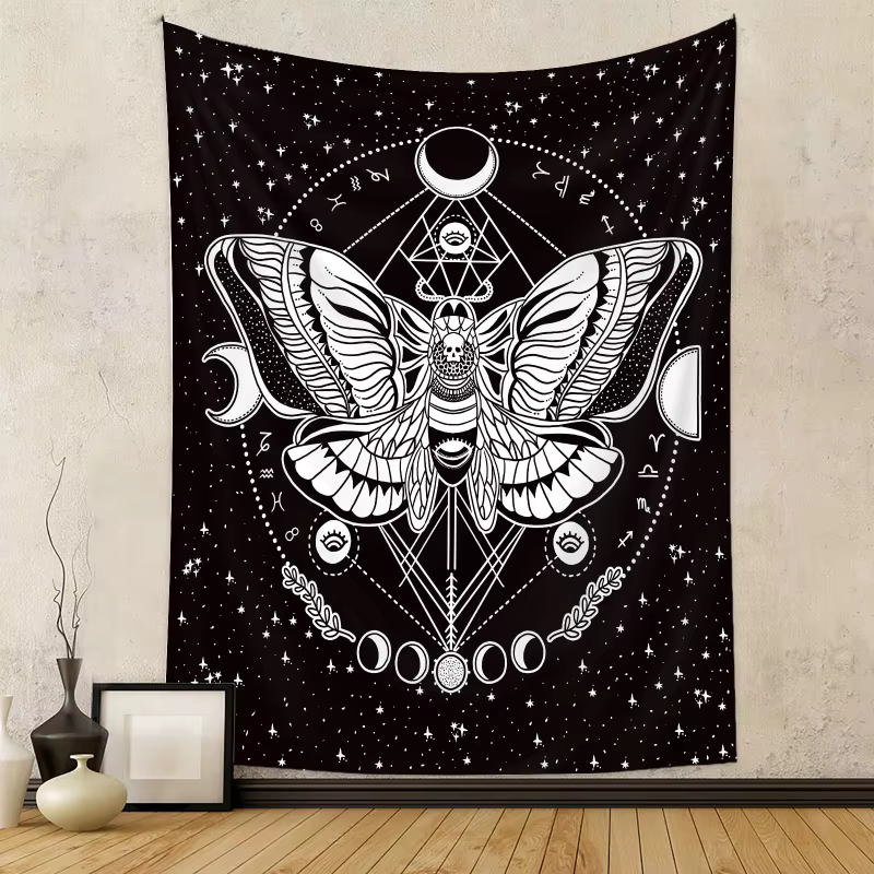 VIKAMA Tapisserie murale avec motifs de papillons, de mites et de phases lunaires, décoration murale