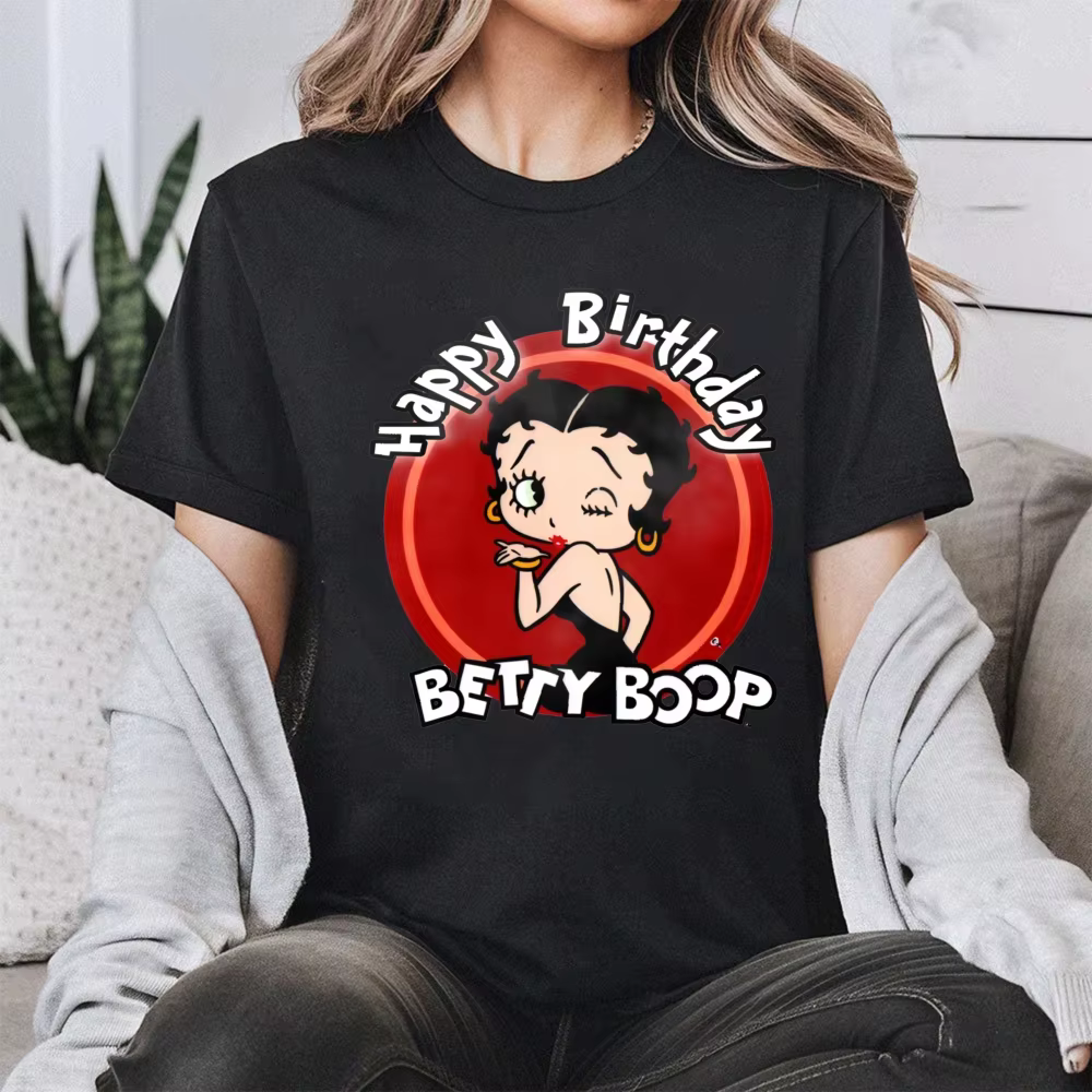 T-shirt en coton à manches courtes pour femmes, style rétro, avec Betty Boop qui cligne des yeux dan