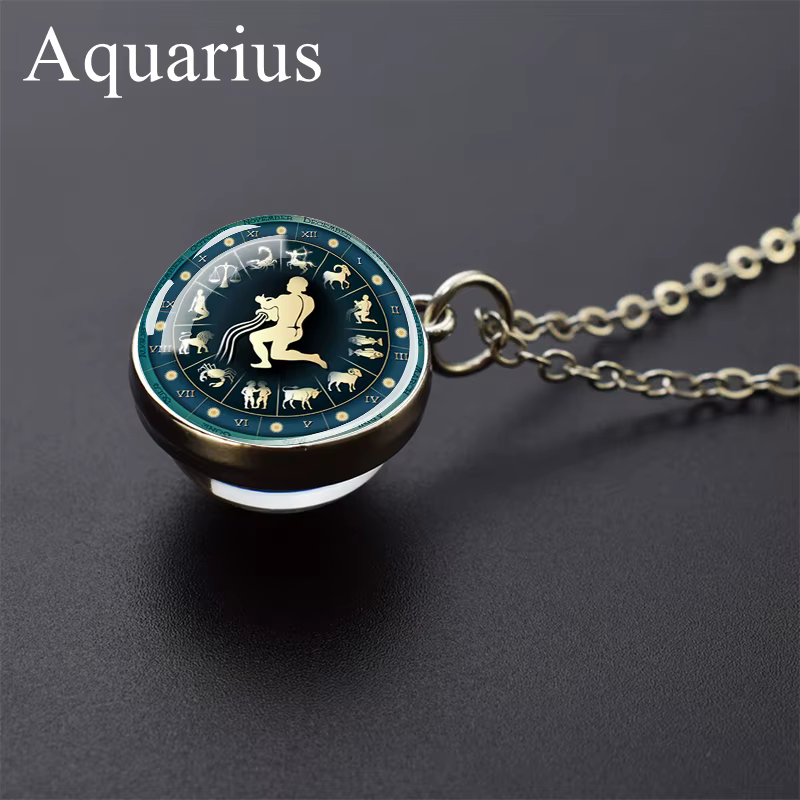 Pendentif signes du zodiaque en boule de verre, bijoux à la mode pour femmes, vierge, Cancer, bélier
