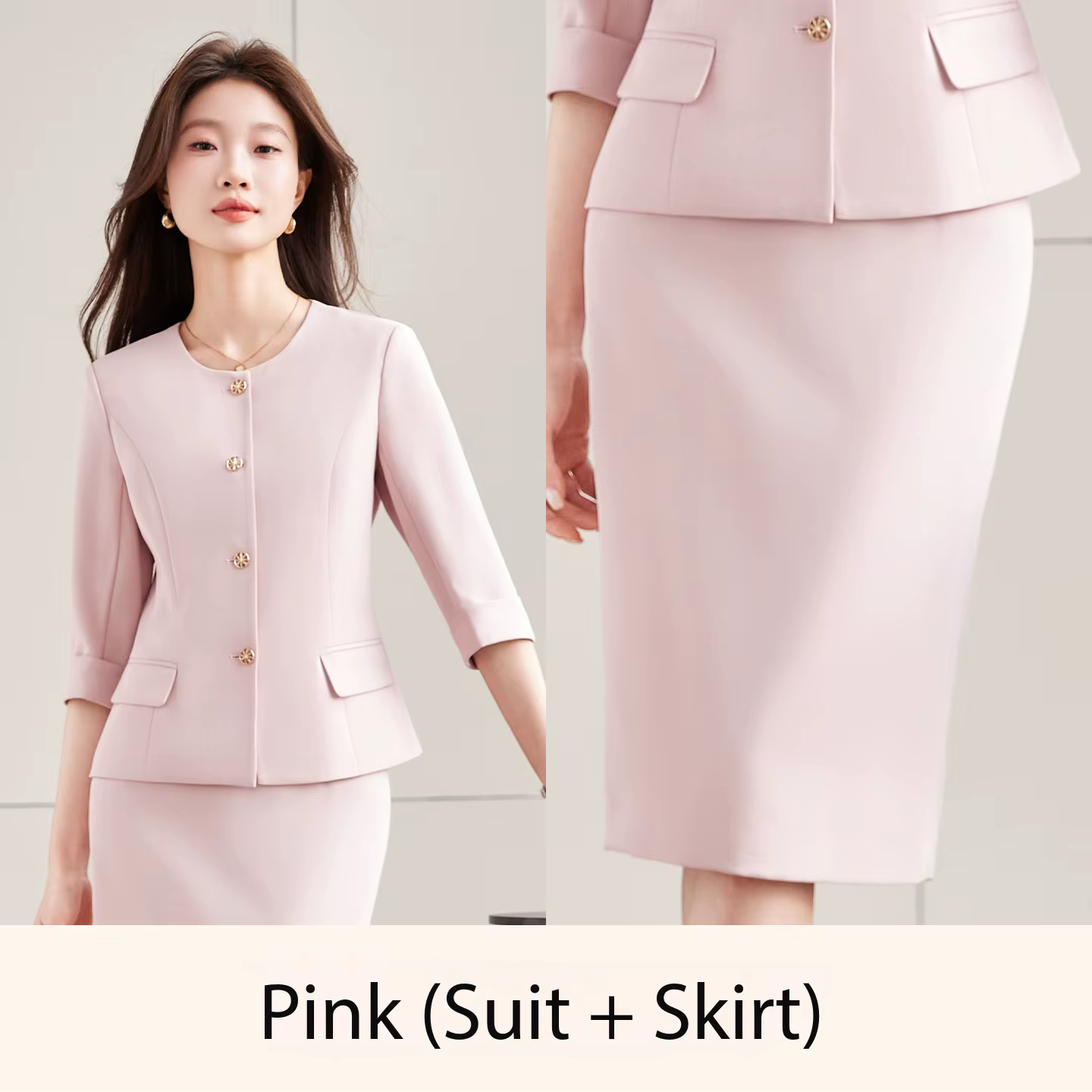 Ensemble tailleur deux pièces haut de gamme bleu marine pour femme, col rond, manches mi-longues, te