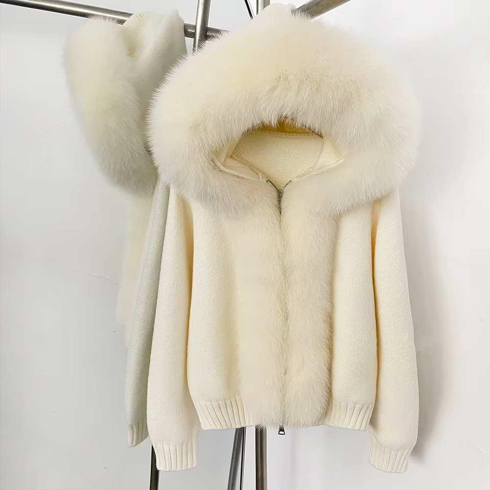 Pull de luxe orné de fourrure pour femme, collection hiver 2026 – Cardigan tricoté de haute qualité