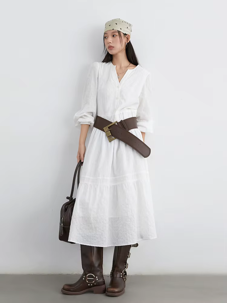 CHIC VEN – ensemble de robes coréennes pour femmes, couleur unie, ample, col en v, manches longues,