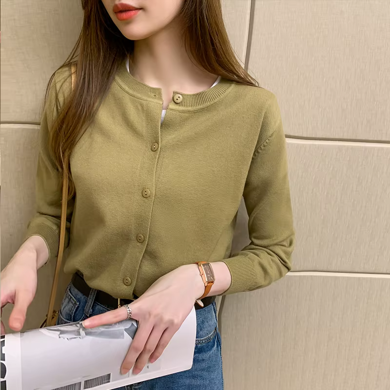 Cardigan en tricot pour femme AOSSVIAO, collection Printemps 2026, col rond, décontracté, couleur un