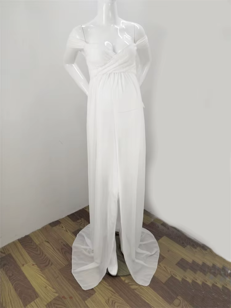 Maternité dentelle mousseline de soie épissage avant fendu robe été Sexy Photo femmes enceintes bébé