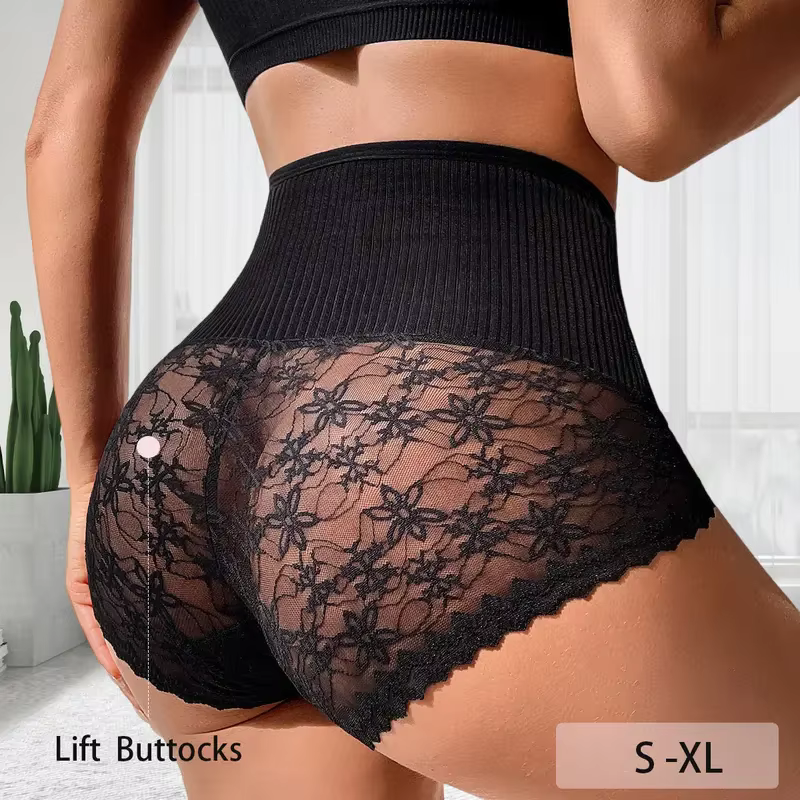 1 pièces taille haute ascenseur fesses Sexy femmes culottes broderie florale côtelé dame slips respi